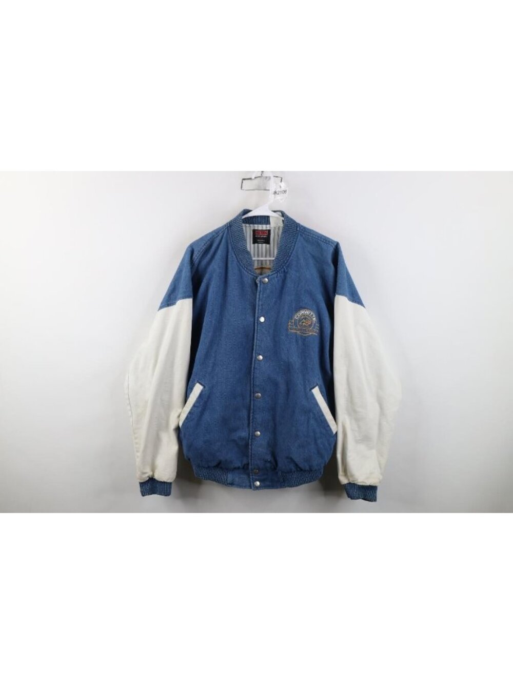 Vtg 90s 40th Anniversary Chevrolet Corvette Denim Jean Bomber Jacket Mens L USA